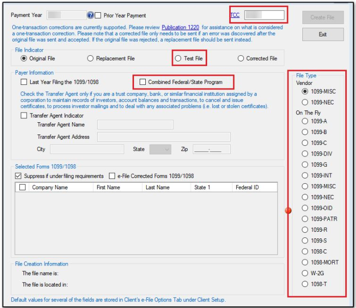 Create eFile screen